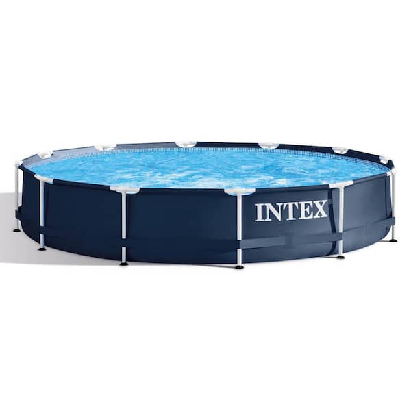 Intex 12' x 12' Round 30 in. Deep Metal Frame Above Ground Outdoor Swimming Pool with Pump
