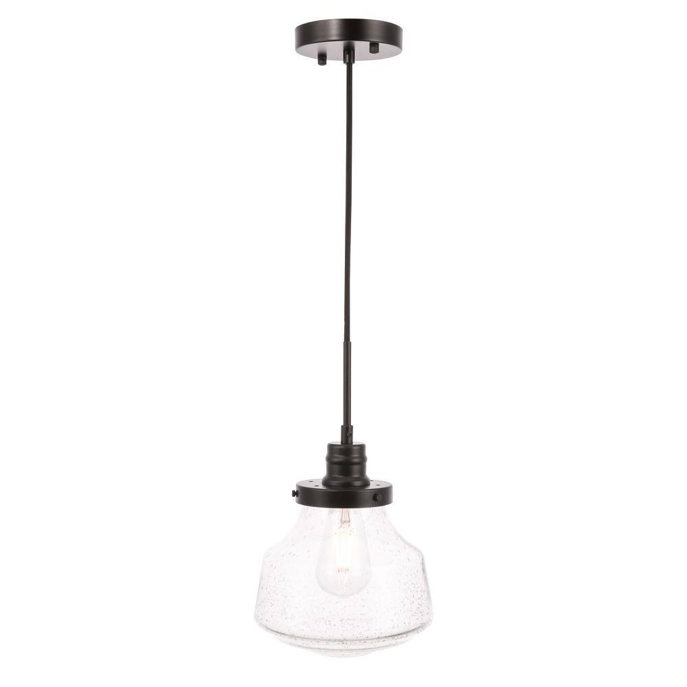 Timeless Home 8 in. 1-Light Black and Clear Seeded Glass Pendant Light, Bul