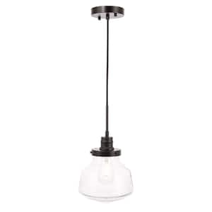 Timeless Home 8 in. 1-Light Black and Clear Seeded Glass Pendant Light, Bulbs Not Included