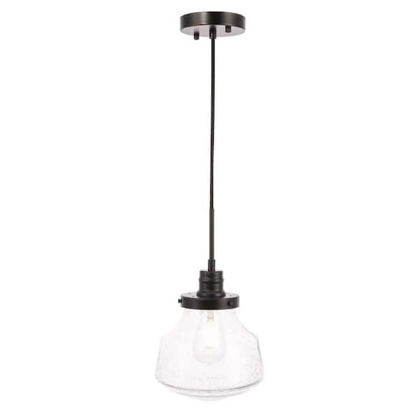 Unbranded Timeless Home 8 in. 1-Light Black and Clear Seeded Glass Pendant Light, Bulbs Not Included