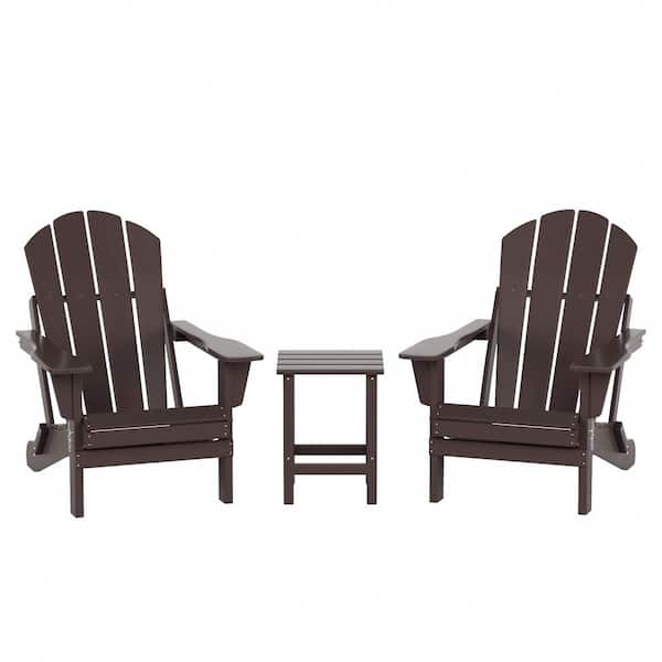 WESTIN OUTDOOR Luna Outdoor Poly Adirondack Chair Set with Side Table in Dark Brown (3-Piece)