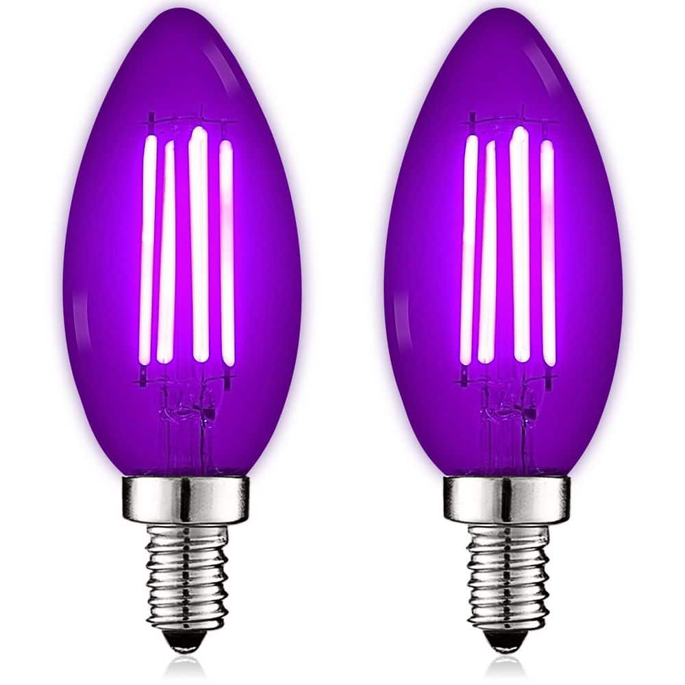 40-Watt Equivalent LED Purple Light Bulbs, 4.5-Watt, Colored Glass Candelabra Bulb, UL Listed, E12 Base (2-Pack) price history on PriceWatchPro