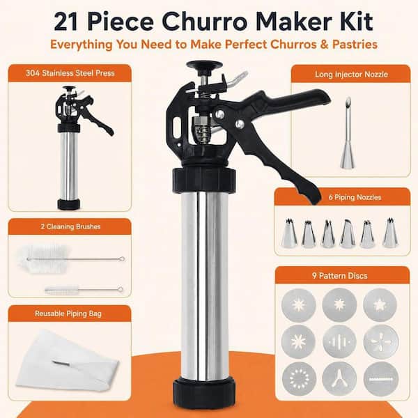 Wudkey Churro Maker Machine, 21-Piece Stainless Steel Churro Gun