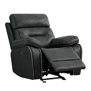 Melisande Leather Black Manual Rocker Recliner Chair with Overstuffed Arms and Back for Living Room and Bedroom