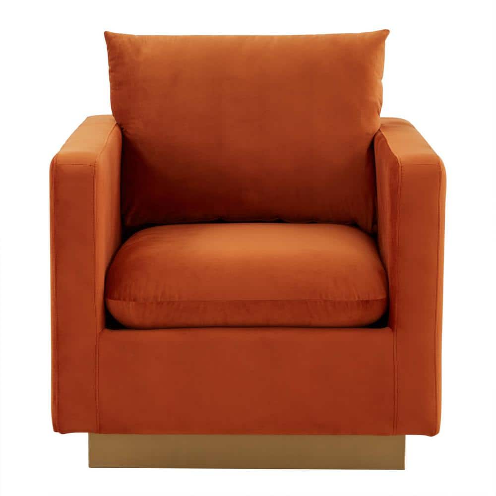 Nervo Orange Marmalade Velvet Accent Chair with Wood Frame