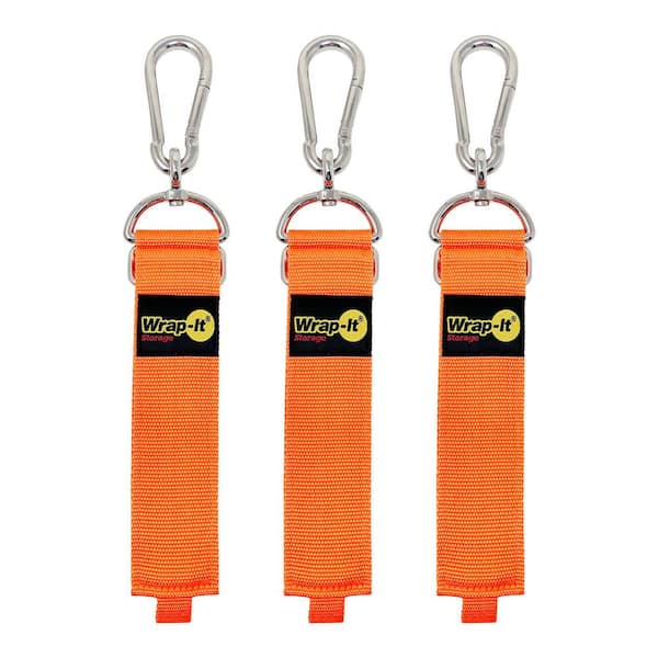 24 in. x 2 in. Blaze Orange Hook and Loop Hook 'n Hang Hanging Cinch Storage Straps with Carabiner (3-Pack)
