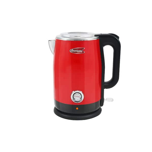 Americana Retro Collection 1.7 in. Red Stainless Steel Electric Kettle with Temperature Gauge