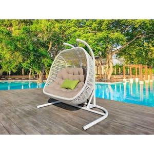 Renava San Juan 5.75 ft. Free Standing Hanging Hammock Chair with Stand in Beige