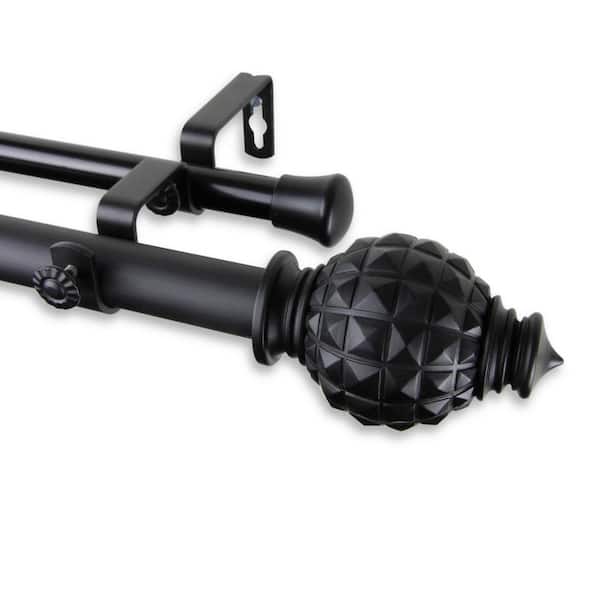 Rod Desyne Opal 160 in. - 240 in. Adjustable 1 in. Dia Double Curtain Rod in Black