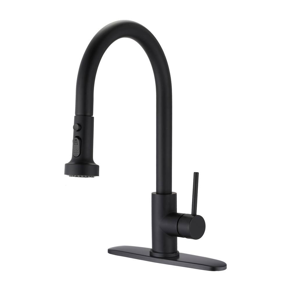 Single Handle Pull Down Sprayer Kitchen Faucet with Deck Plate, Pull Out Kitchen Faucet in Matt Black price history on PriceWatchPro