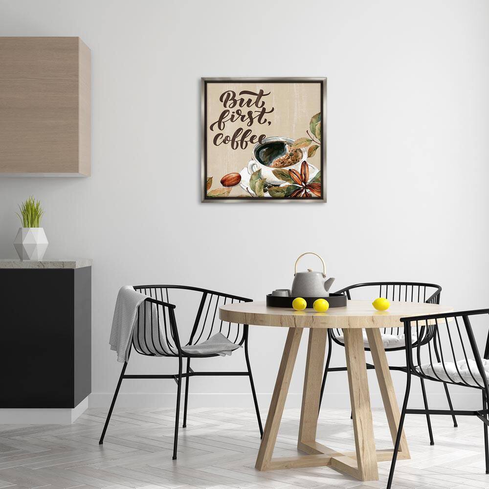 Rustic But First Coffee by Kim Allen Gray Floater Frame Typography Graphic Art Print 25 in. x 25 in. price history on PriceWatchPro