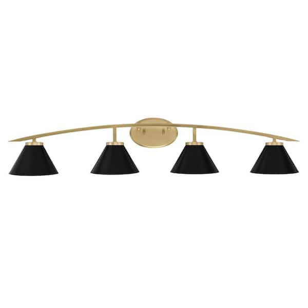 Unbranded Siena 40 in. 4-Light Vanity Light New Age Brass with Matte Black Metal Shades