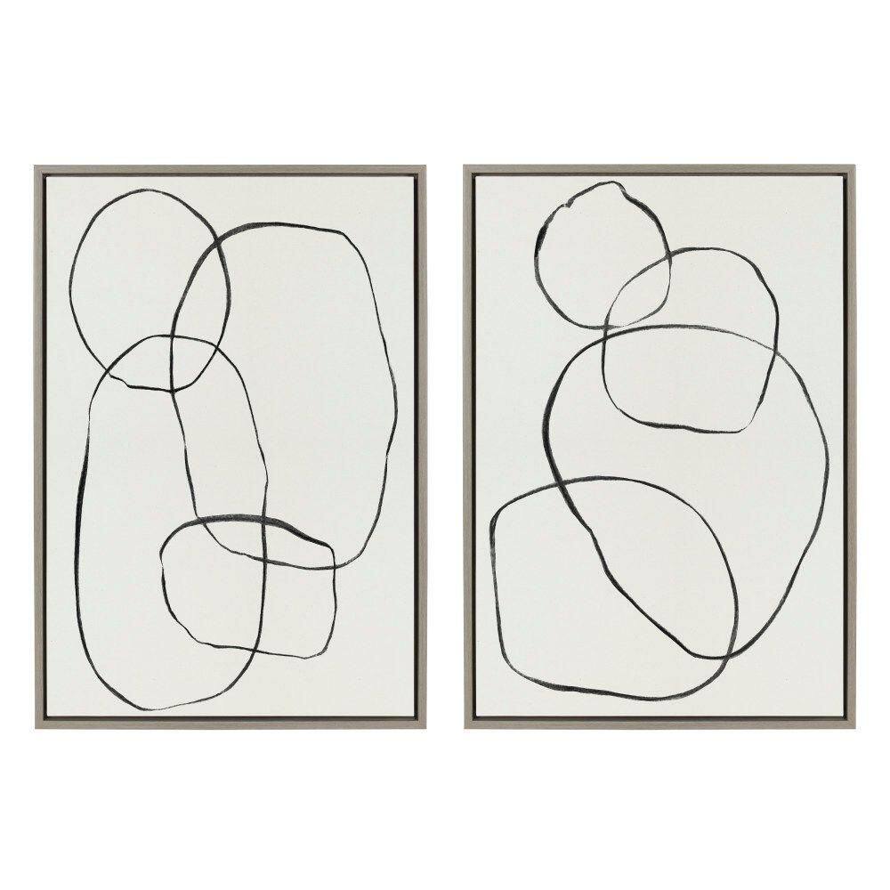 Modern Abstract Black and White Canvas Art Set, 23x33 Inches