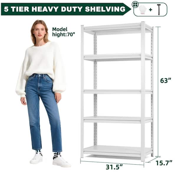 5-Tier Heavy Duty Steel Freestanding Adjustable Household Shelving Unit in White (31.5 in. W x 63 in. H x 15.7 in. D)