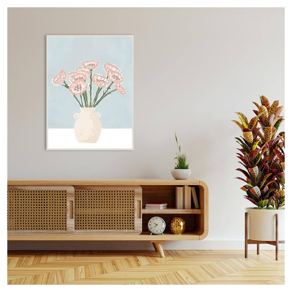 32"x42" Pastel Pink Floral Canvas Wall Art with White Frame