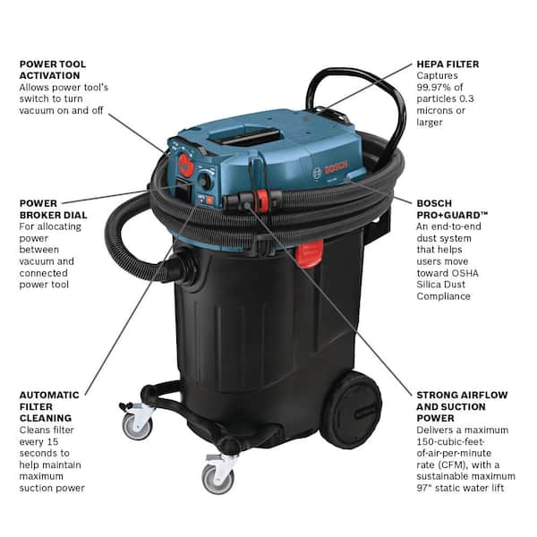 14 Gallon Corded Wet/Dry Dust Extractor Vacuum with Automatic Filter Clean and HEPA Filter