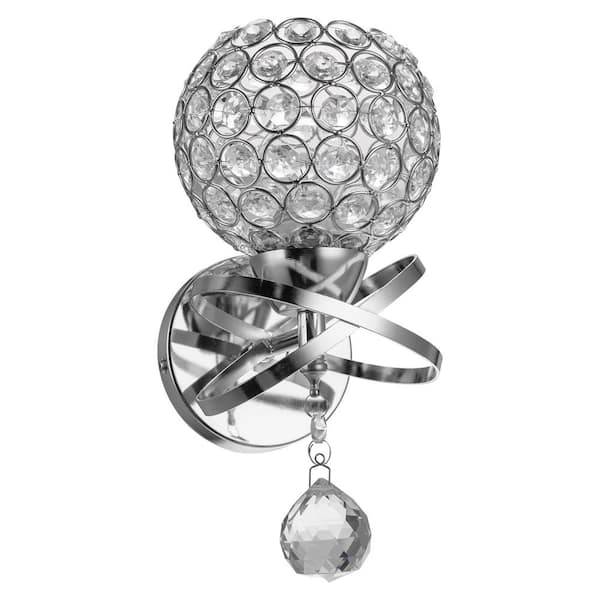 Briignite Chrome 5.12 in. 1 Indoor Wall Sconce with Antique Metal Crystal Shade