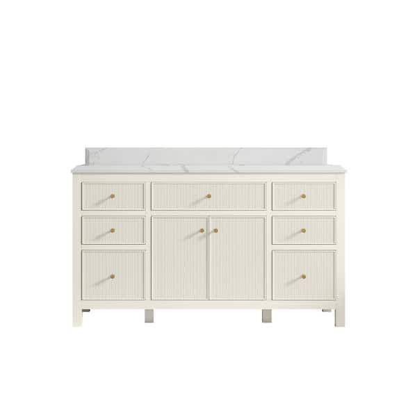 Willow Collections Sonoma 60 in. Single Sink Freestanding Alabaster Bath Vanity with Calacatta Laza Quartz Top Unassembled