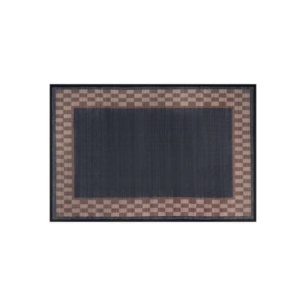 Checkerboard Border Slate Machine Washable Polyester Non-Slip Backing 2 ft. x 3 ft. Gray Area Rug