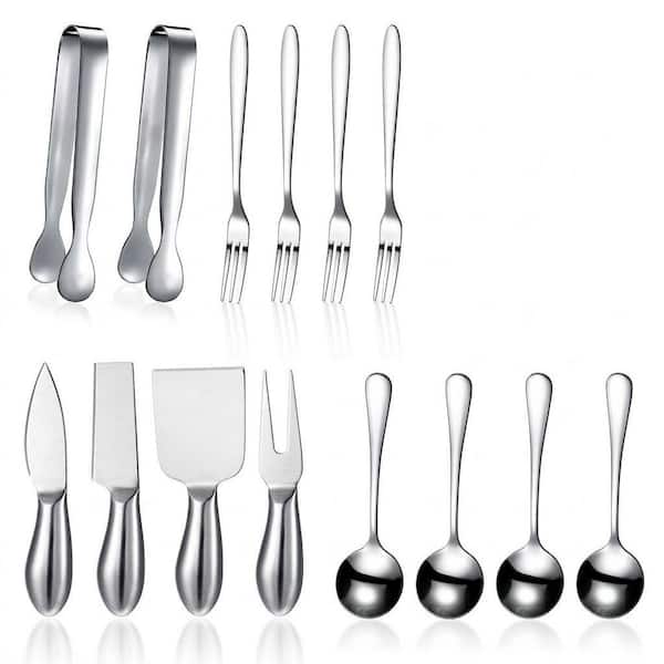 14-Piece Stainless Steel Cheese Butter Spreader Knife Set with Spoons Tongs Forks for Charcuterie Board