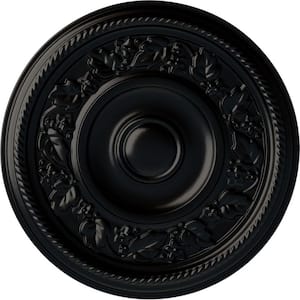 16-1/8" x 3/4" Tyrone Urethane Ceiling Medallion (Fits Canopies upto 6-3/4"), Hand-Painted Jet Black