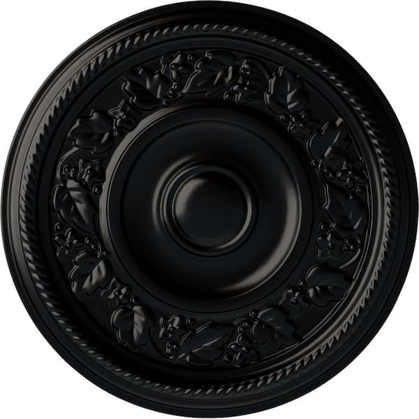Ekena Millwork 16-1/8" x 3/4" Tyrone Urethane Ceiling Medallion (Fits Canopies upto 6-3/4"), Hand-Painted Jet Black