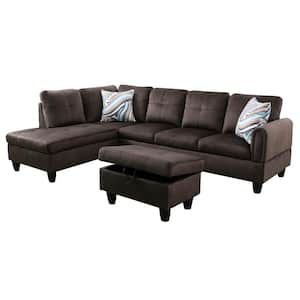 StarHomeLiving 25 in. W 3-piece Microfiber L Shaped Sectional Sofa in Brown