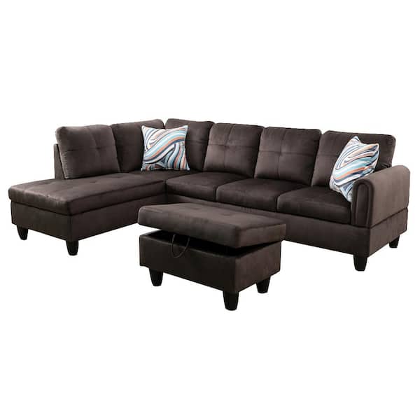 Star Home Living StarHomeLiving 25 in. W 3-piece Microfiber L Shaped Sectional Sofa in Brown