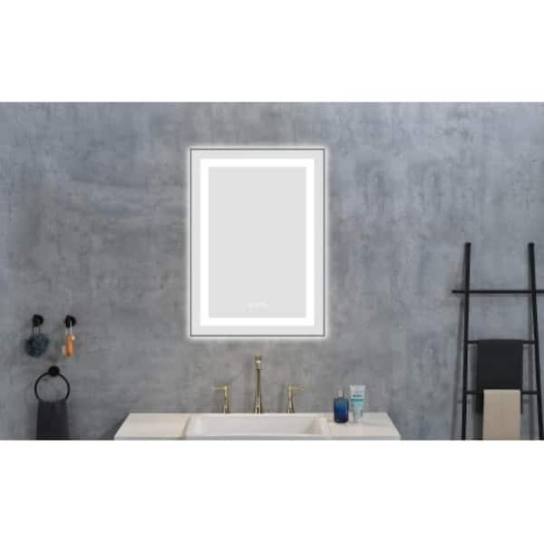 20" W x 28" H Wall Rectangle LED Bathroom Vanity Mirror, Black Aluminum Frame, 3 Colors, Stepless Dimmable, Anti-Fog