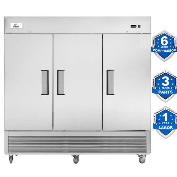 81 in. W 72 cu. ft. NSF Auto / Cycle Defrost 3-Door Commercial Upright Reach-In Freezer in Stainless Steel