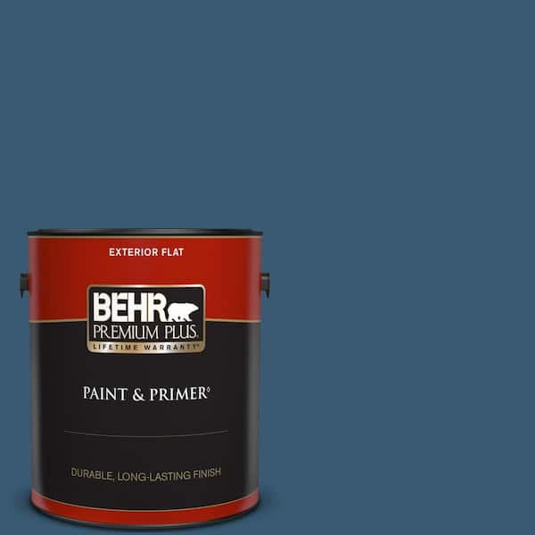 BEHR PREMIUM PLUS 1 gal. #M500-6 Express Blue Flat Exterior Paint & Primer