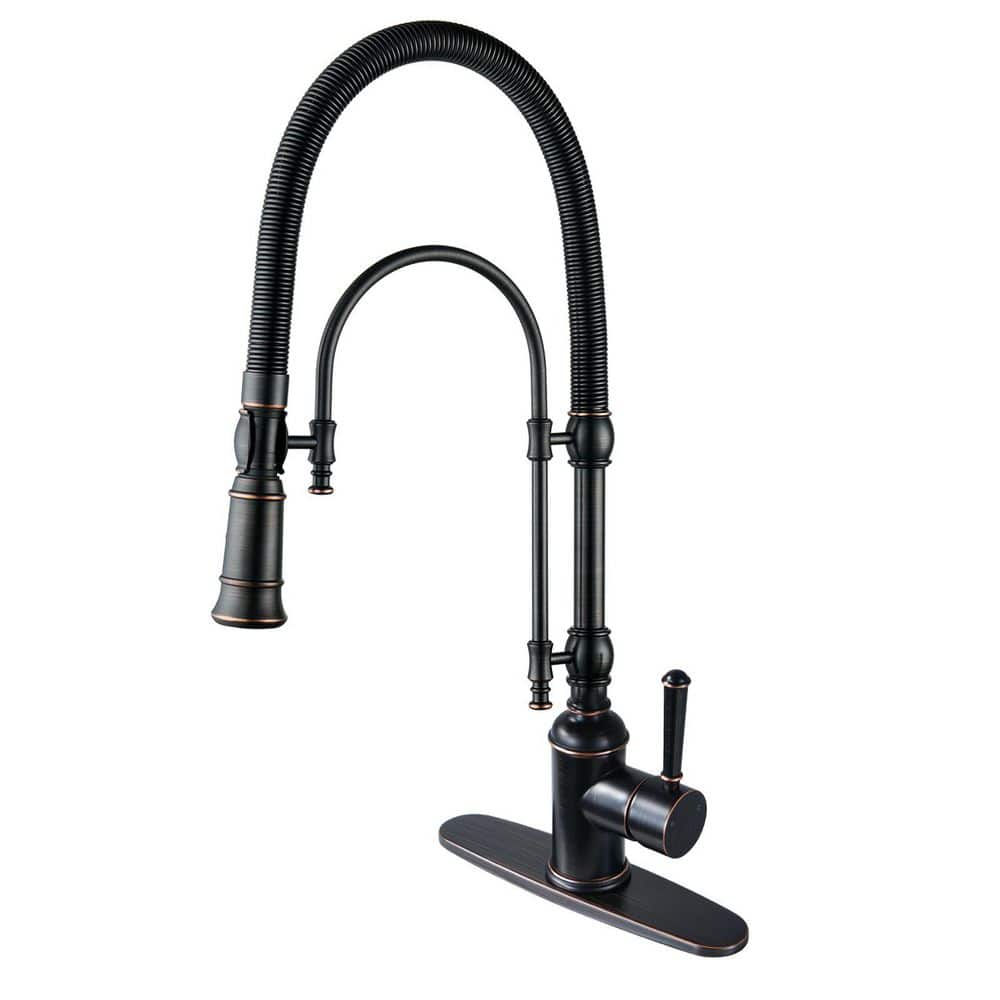 Single-Handle Deck-Mount Semi-Commercial Spring Pull-Down Sprayer Kitchen Faucet with Deck Plate in Oil Rubbed Bronze price history on PriceWatchPro