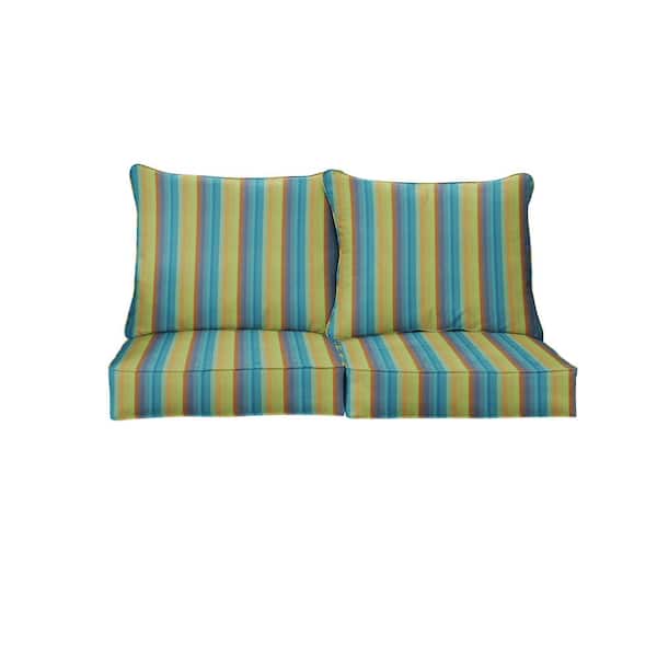 SORRA HOME 27 in. x 23 in. Sunbrella Astoria Lagoon Deep Seating Indoor/Outdoor Loveseat Cushion