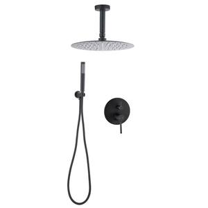 Top Mount Single Handle 1 Spray Rain Round Shower Faucet with Handheld Shower in Matte Black (Valve Included)