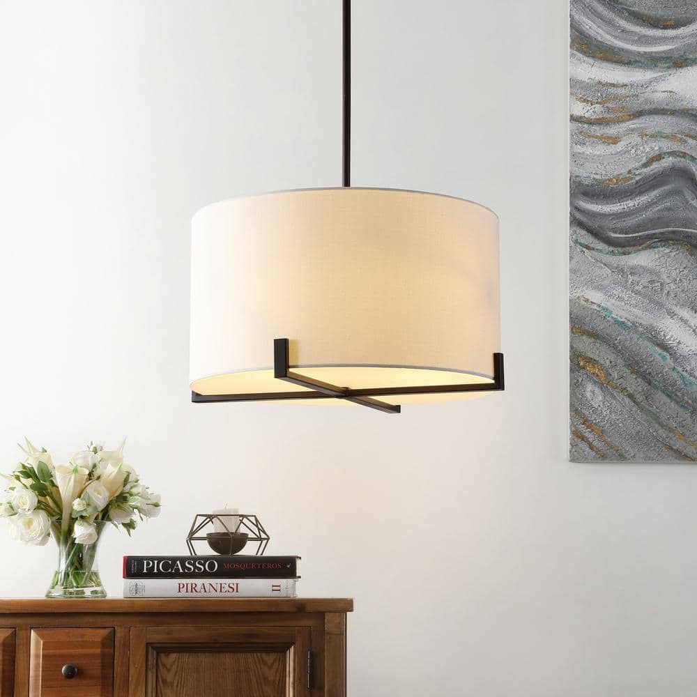 Bronze Crystal LED Drum Pendant with Off-White Shade
