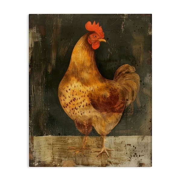 Stupell Industries Chicken on Rustic Background by LSR Design Studio Unframed Animal Graphic Art Print 20 in. x 16 in.