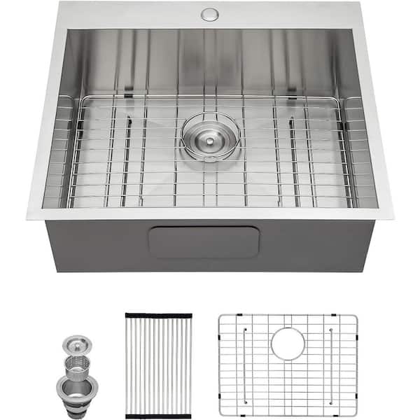25 in. Drop in Single Bowl 18 Gauge Stainless Steel Kitchen Sink with Bottom Grids
