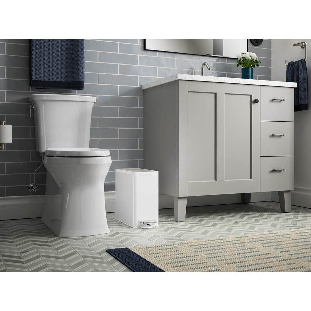 Slim 2.5-Gallon Stainless Steel and White Step Trash Can