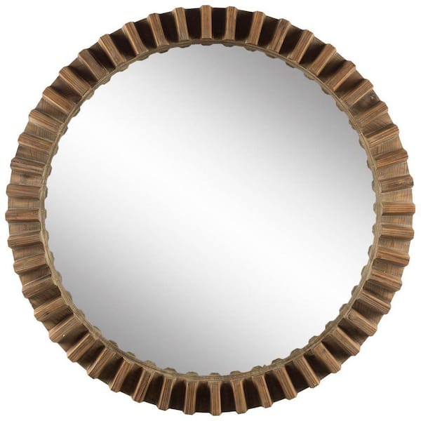 Natural Finish Reclaimed Wood Round Wall Mirror - Small