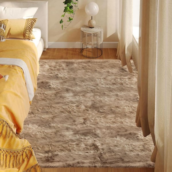 Light Brown 3 ft. x 5 ft. Faux Fur Sheepskin Rug Fluffy Fuzzy Furry Area Rug