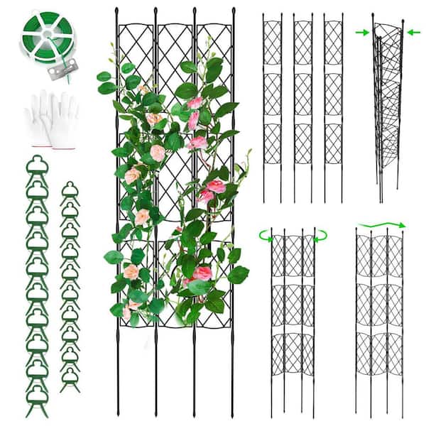 MOEPISY 64 in. x 18 in. Rustproof Plant Support Screen for Indoor, PE Coated Metal Tube and Plastic Grids Privacy Screen Trellis