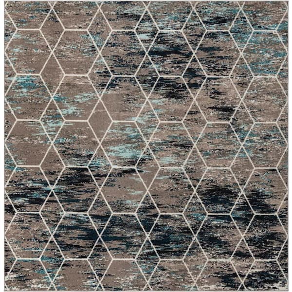 Unique Loom Trellis Frieze Geometric Blue Multi 10 ft. x 10 ft. Area Rug