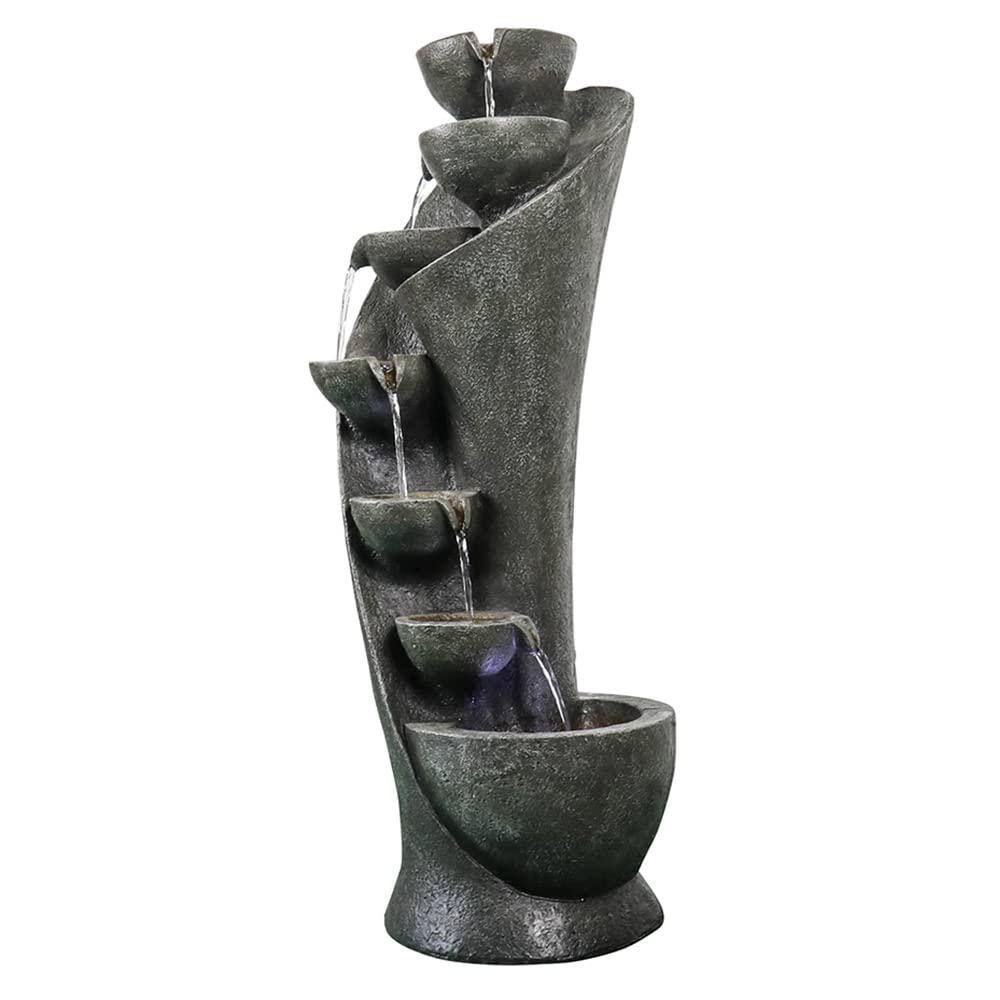 39 in. Outdoor Garden Cascade Fountain Waterfalls 7 Floor Bowls Curved