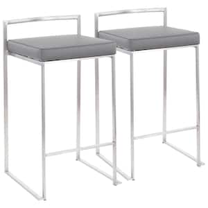 Fuji 26 in. Stainless Steel Stackable Counter Stool with Grey Faux Leather Cushion (Set of 2)