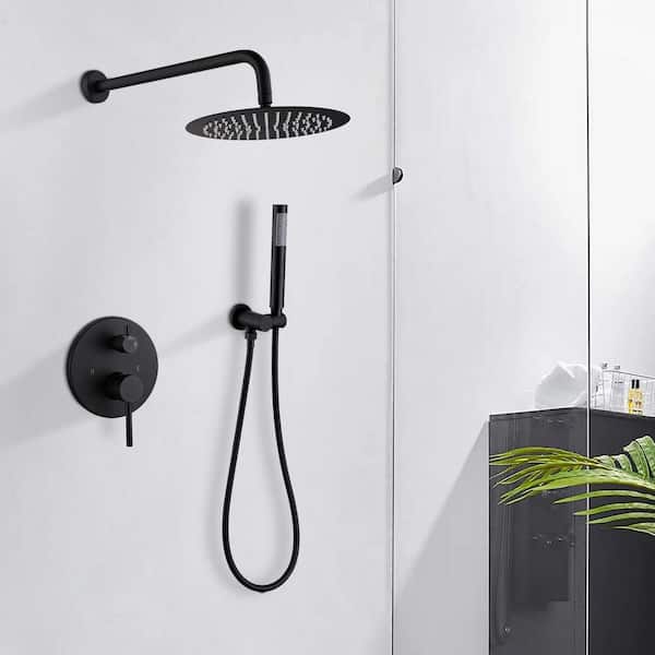1-Handle 2-Spray Rain Shower Faucet and Hand Shower Combo Kit in Black (Valve Included)