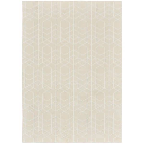 Washable Charm Ivory 5 ft. x 7 ft. Geometric Contemporary Area Rug