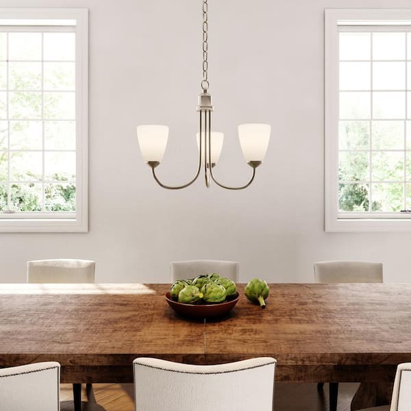 Gather Collection 3-Light Brushed Nickel Etched Glass Traditional Chandelier Light