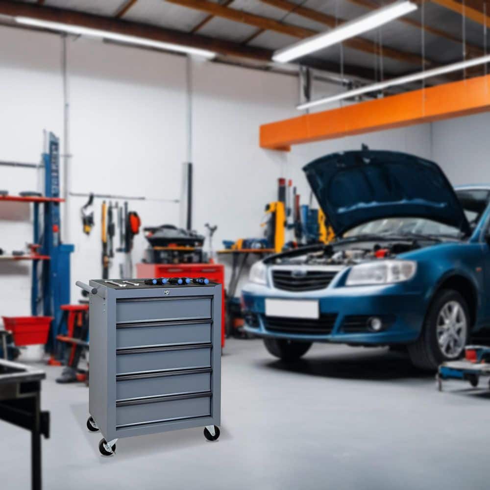 5-Drawer Gray Rolling Tool Storage Cabinet Metal Tool Chest for Garage, Warehouse, Workshop, Repair Shop