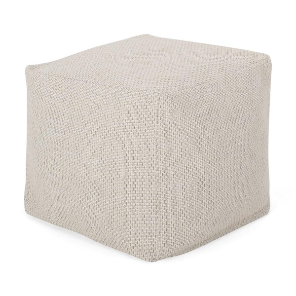 Noble House Camrose Ivory Pattern Fabric Cube Pouf
