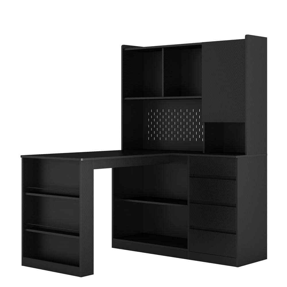 anpport 46 in. L-Shaped Black1 Wood 4-Drawer Computer Desk with Open ...